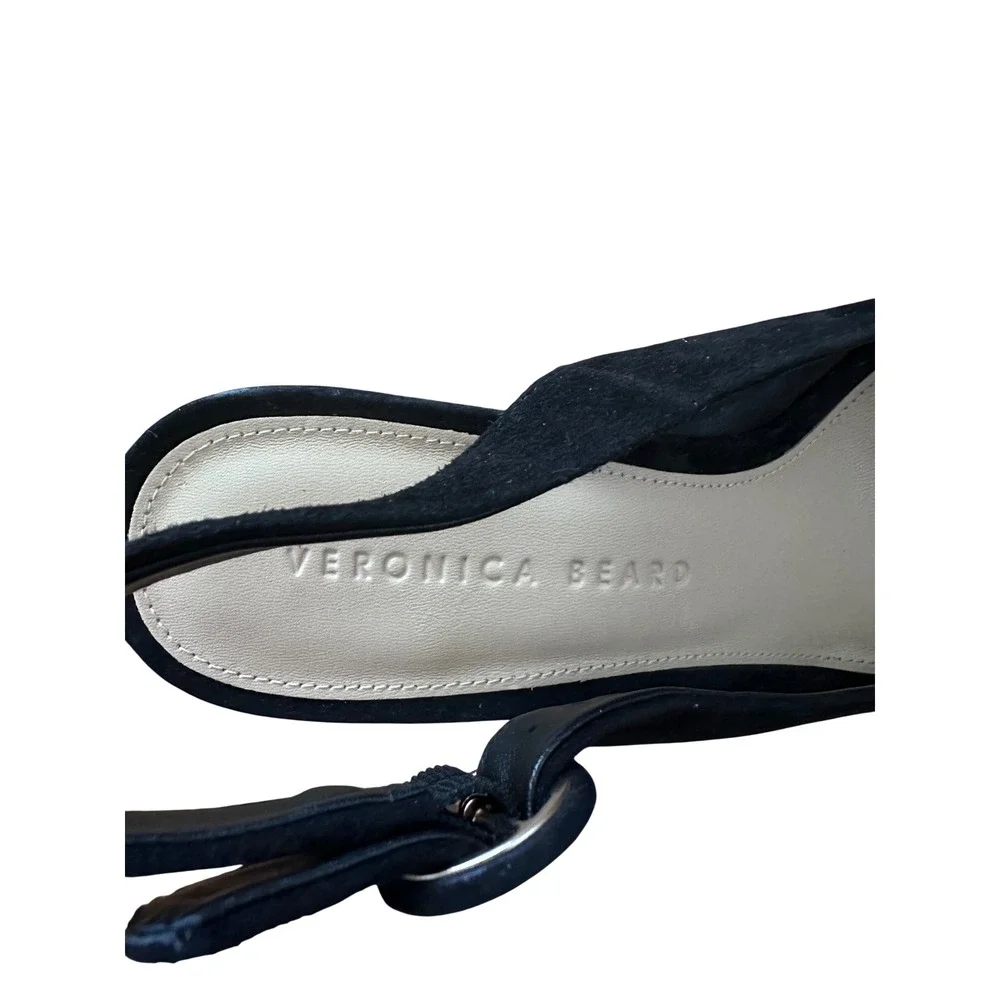 Veronica Beard Black Suede Cork Platform Slingback Peep Toe Wedge Sandals 7MNWOT